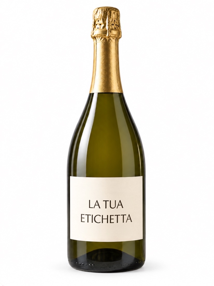 Bottiglia di Prosecco DOC Extra Dry con etichetta neutra, pronta per il tuo marchio